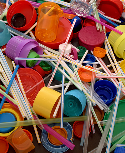 colorful mix of plastics to be used in a mural about pollution